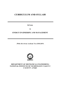 CURRICULUM and SYLLABI M.Tech. in ENERGY