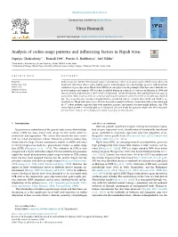 Analysis of Codon Usage Patterns and Influencing Factors in Nipah Virus