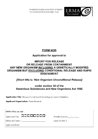 FORM NOR Application for Approval to IMPORT for RELEASE OR