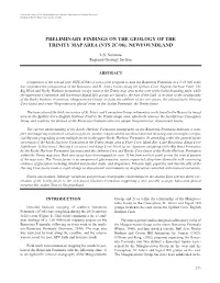 Preliminary Findings on the Geology of the Trinity Map Area (Nts 2C/06), Newfoundland
