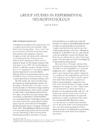Group Studies in Experimental Neuropsychology