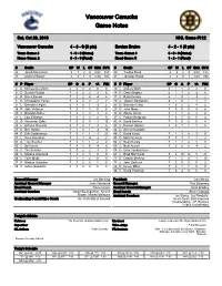 Vancouver Canucks Game Notes