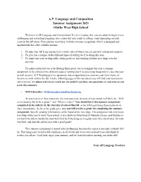 2021 West AP Lang Summer Assignment