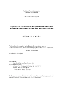 Experimental and Numerical Analysis of a PCM-Supported Humidification-Dehumidification Solar Desalination System
