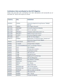 Institutions That Contributed to the ESTS Registry