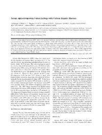 Serum Alpha-Fetoprotein Values in Dogs with Various Hepatic Diseases