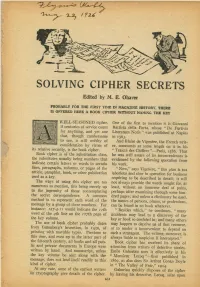 SOLVING CIPHER SECRETS Edited by M