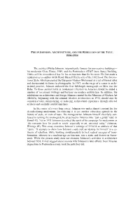 Philip Johnson, Architecture, and the Rebellion of the Text: 1930-1934