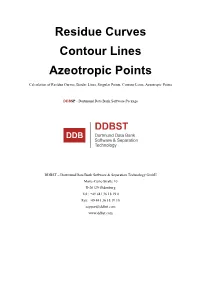 Residue Curves Contour Lines Azeotropic Points