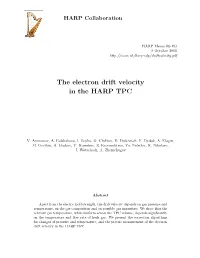 The Electron Drift Velocity in the HARP TPC