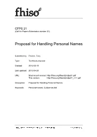 FHISO CFPS 21: Proposal for Handling Personal Names