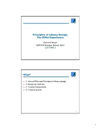 Principles of Library Design: the Eiffel Experience “Plan”