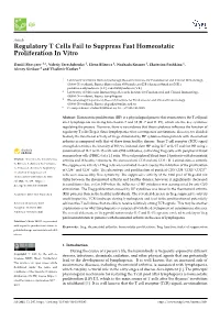Regulatory T Cells Fail to Suppress Fast Homeostatic Proliferation in Vitro