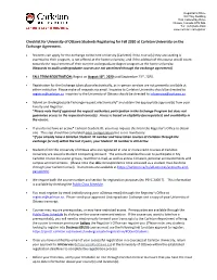 Checklist for University of Ottawa Students Registering for Fall 2020 at Carleton University on the Exchange Agreement