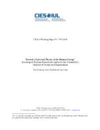 CIES E-Working Paper N.º 191/2014 Toward a Universal Theory of the Human Group: Sociological Systems Framework Applied to the C