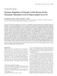 Dynamic Regulation of Synaptic GABA Release by the Glutamate-Glutamine Cycle in Hippocampal Area CA1