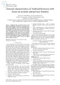 General Characteristics of Android Browsers with Focus on Security and Privacy Features