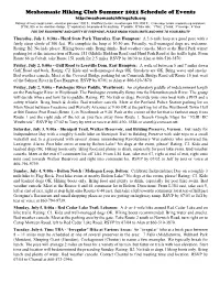 Meshomasic Hiking Club Summer 2021 Schedule of Events