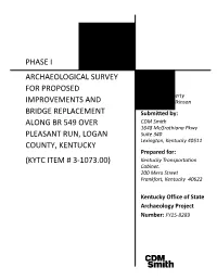 Phase I Archaeological Survey on Pleasant Run, Logan County