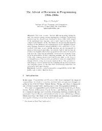 The Advent of Recursion in Programming, 1950S-1960S