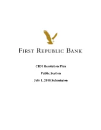 CIDI Resolution Plan Public Section July 1, 2018 Submission