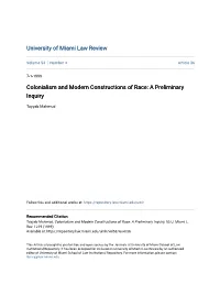 Colonialism and Modern Constructions of Race: a Preliminary Inquiry