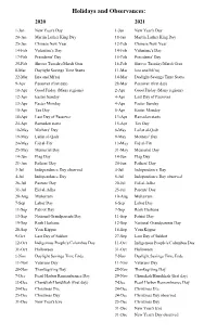 Holidays and Observances