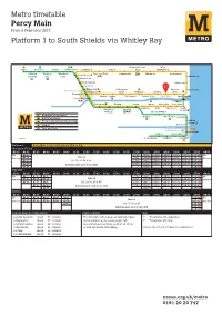Metro Timetable Percy Main Platform 1 to South Shields Via Whitley