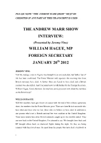 The Andrew Marr Show Interview: William Hague, Mp