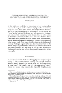 The Impossibility of Powerless Dasein and a Powerful World in Fundamental Ontology1
