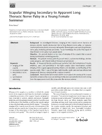 Scapular Winging Secondary to Apparent Long Thoracic Nerve Palsy in a Young Female Swimmer