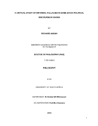 A Critical Study of Informal Fallacies in Some Socio-Political Discourse in Ghana