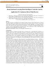 Brain Emotional Learning Based Intelligent Controller and Its Application to Continuous Stirred Tank Reactor