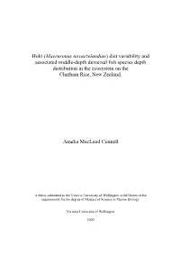 Macruronus Novaezelandiae ) Diet Variability and Associated Middle-Depth Demersal Fish Species Depth Distribution in the Ecosystem on the Chatham Rise, New Zealand