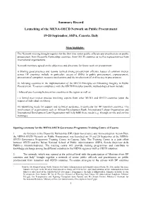 Summary Record Launching of the MENA-OECD Network on Public