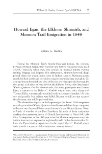 Howard Egan, the Elkhorn Skirmish, and Mormon Trail Emigration in 1848