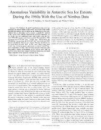 Anomalous Variability in Antarctic Sea Ice Extents During the 1960S with the Use of Nimbus Data David W