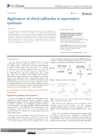Application of Chiral Sulfoxides in Asymmetric Synthesis
