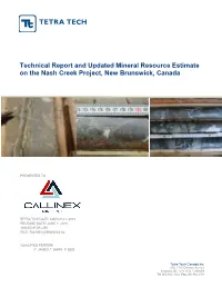 Technical Report and Updated Mineral Resource Estimate on the Nash Creek Project, New Brunswick, Canada