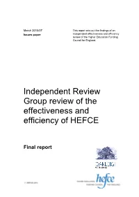 Independent Review Group Review of the Effectiveness and Efficiency of HEFCE