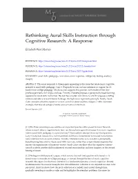 Rethinking Aural Skills Instruction Through Cognitive Research: a Response