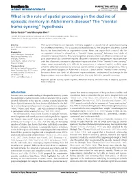 What Is the Role of Spatial Processing in the Decline of Episodic Memory in Alzheimer’S Disease? the “Mental Frame Syncing” Hypothesis