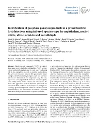 Identification of Gas-Phase Pyrolysis Products in A