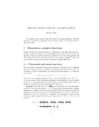 Informal Lecture Notes for Complex Analysis