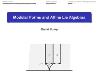 Modular Forms and Affine Lie Algebras