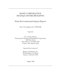 Rand Corporation Headquarters Building Final EIR Table of Contents