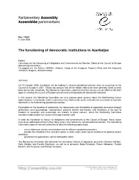 The Functioning of Democratic Institutions in Azerbaijan