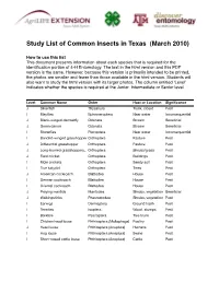 Study List of Common Insects in Texas (March 2010)