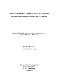 The Quest of Australian Public Universities for Competitive Advantage in a Global Higher Education Environment Department Of