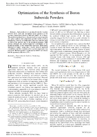 Optimization of the Synthesis of Boron Suboxide Powders